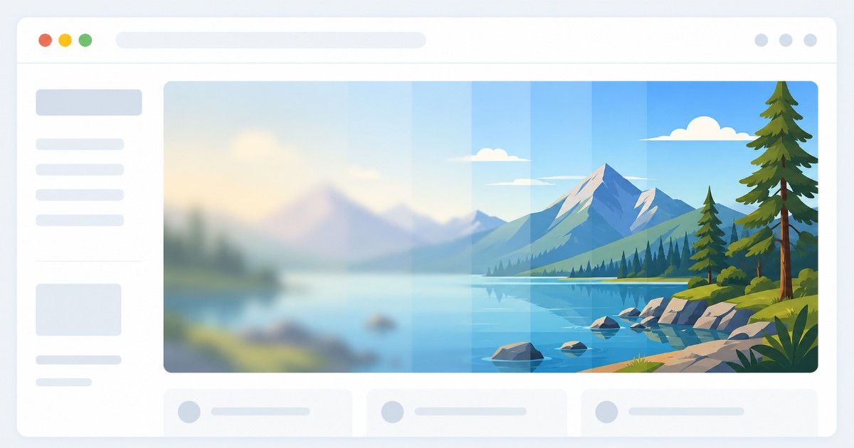 Ilustrace progresivního načítání fotografie na webové stránce